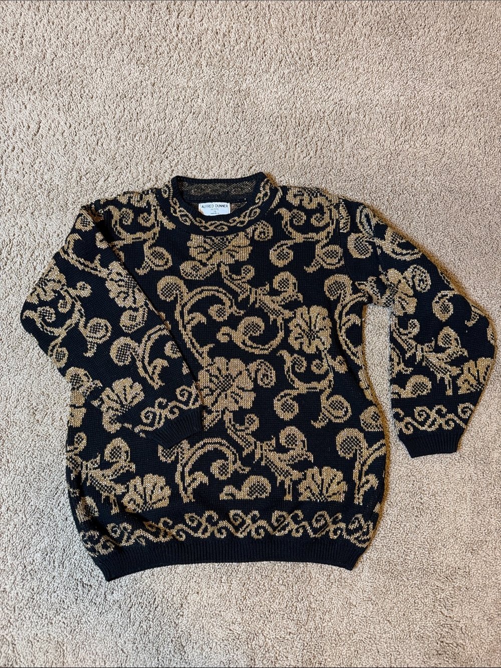 Alfred Dunner | Vintage Black and Gold Floral Crewneck Sweater | PS